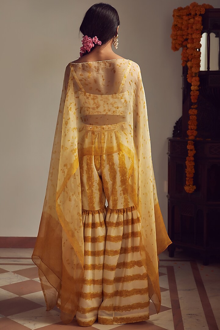 Ivory & Yellow Hand Embroidered Wedding Sharara Set by Amita Gupta Sustainable at Pernia's Pop Up Shop