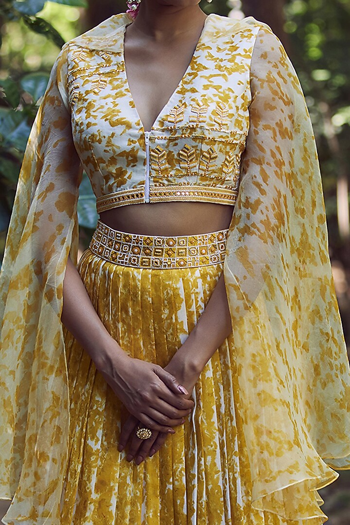 Ivory & Yellow Printed Wedding Lehenga Set by Amita Gupta Sustainable at Pernia's Pop Up Shop