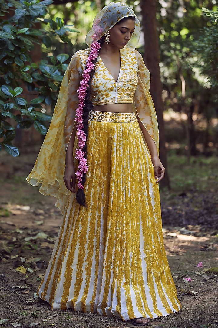 Ivory & Yellow Printed Wedding Lehenga Set by Amita Gupta Sustainable at Pernia's Pop Up Shop