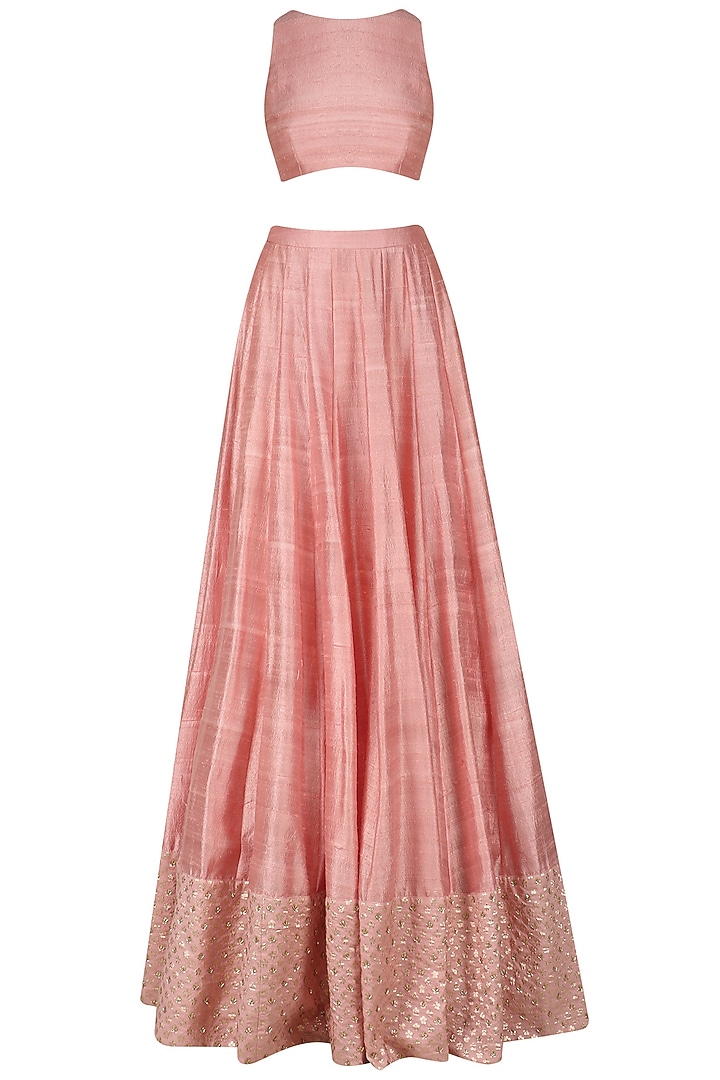 Dusty pink embroidered kurta lehenga set available only at Pernia's Pop Up Shop.