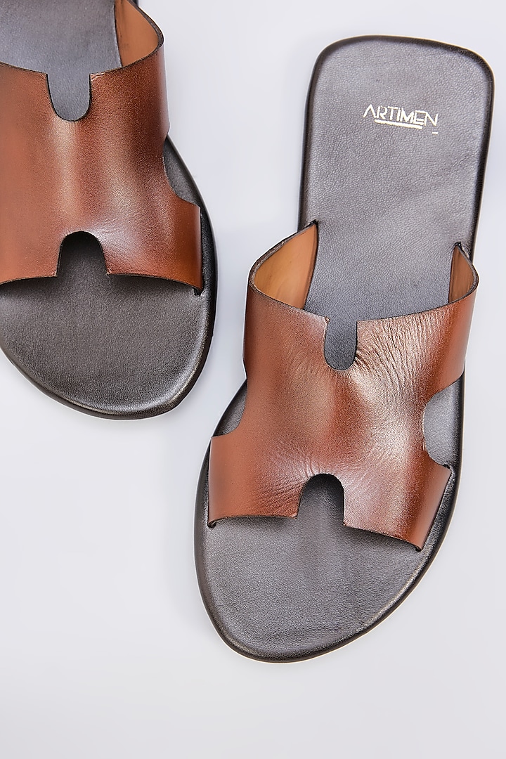 Deep Brown Leather Slippers by ARTIMEN at Pernia's Pop Up Shop