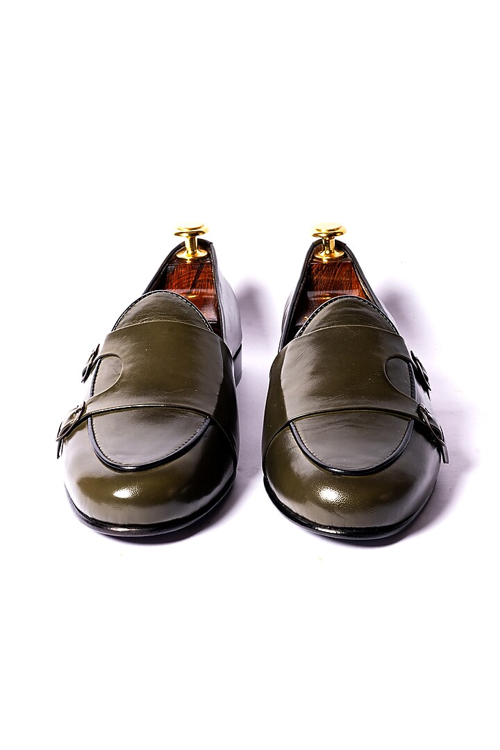 Green Leather Monk Loafers by ARTIMEN at Pernia's Pop Up Shop