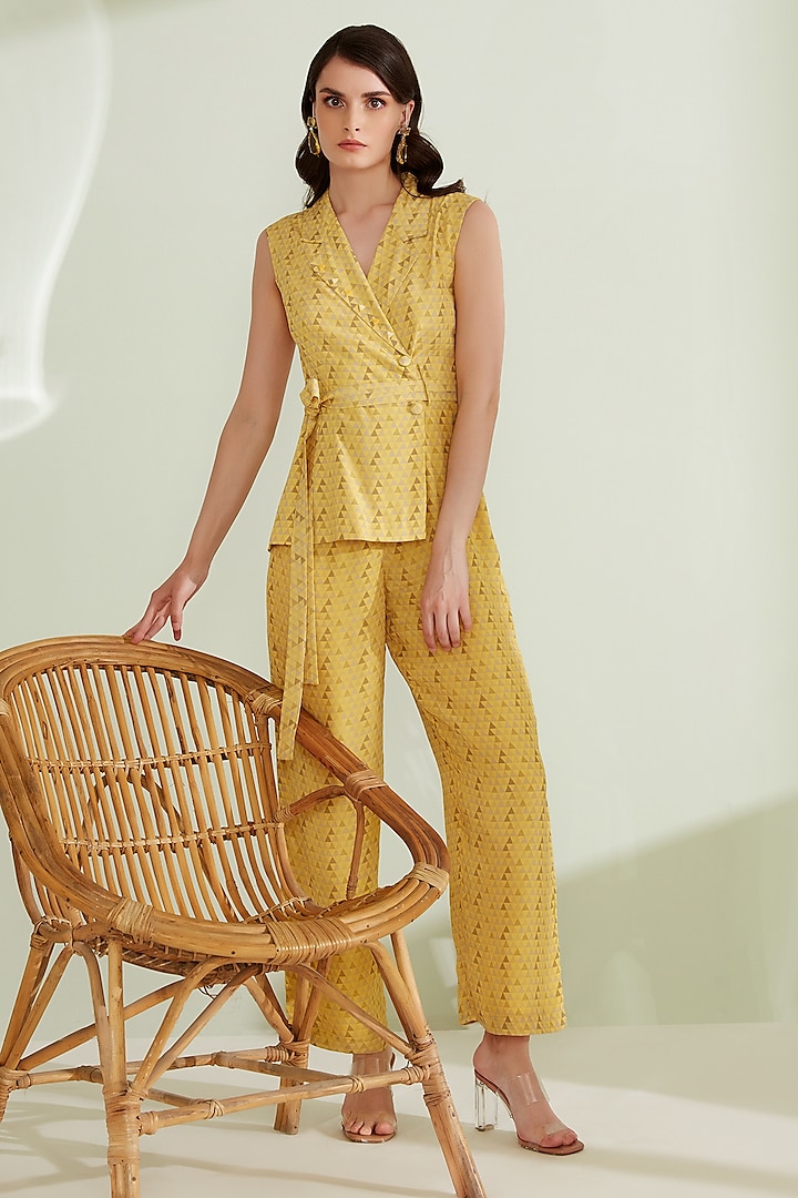 Yellow Printed Jumpsuit by 1999AD By Amita & Deepak