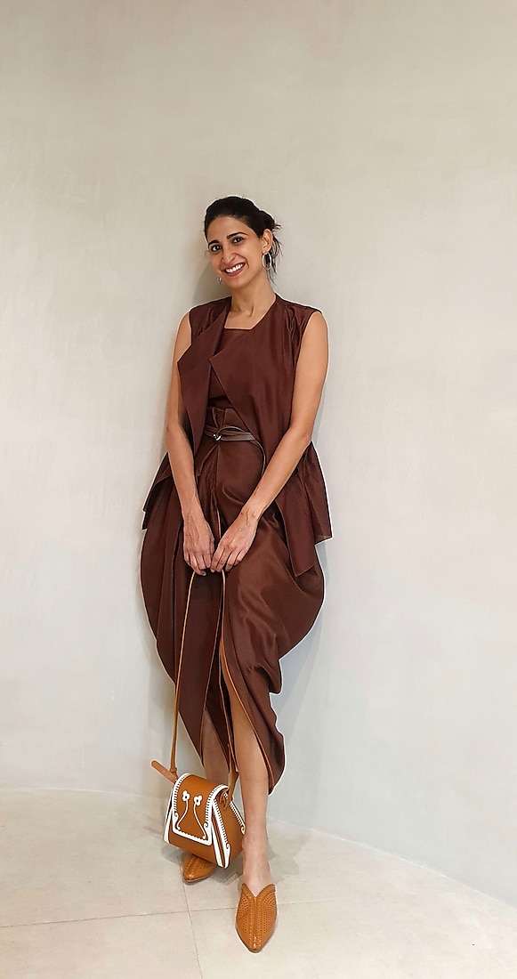 Dusty Brown Dhoti With Belt by AMPM