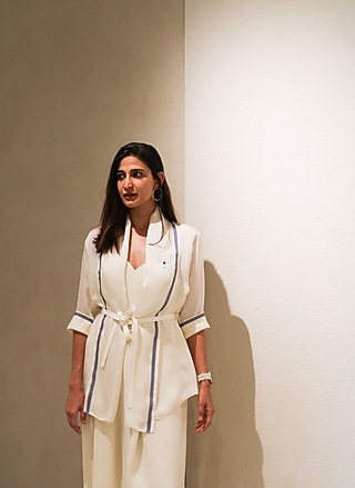 Ivory Satin Organza Jacket Set by AMPM