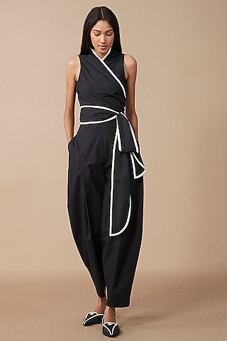 Black Cotton Poplin Dhoti Pants by AMPM
