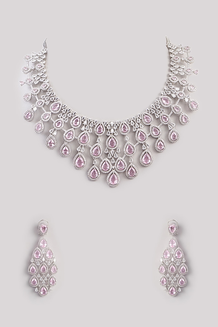 White Finish Zircon Necklace Set by Amreli Jaipur at Pernia's Pop Up Shop