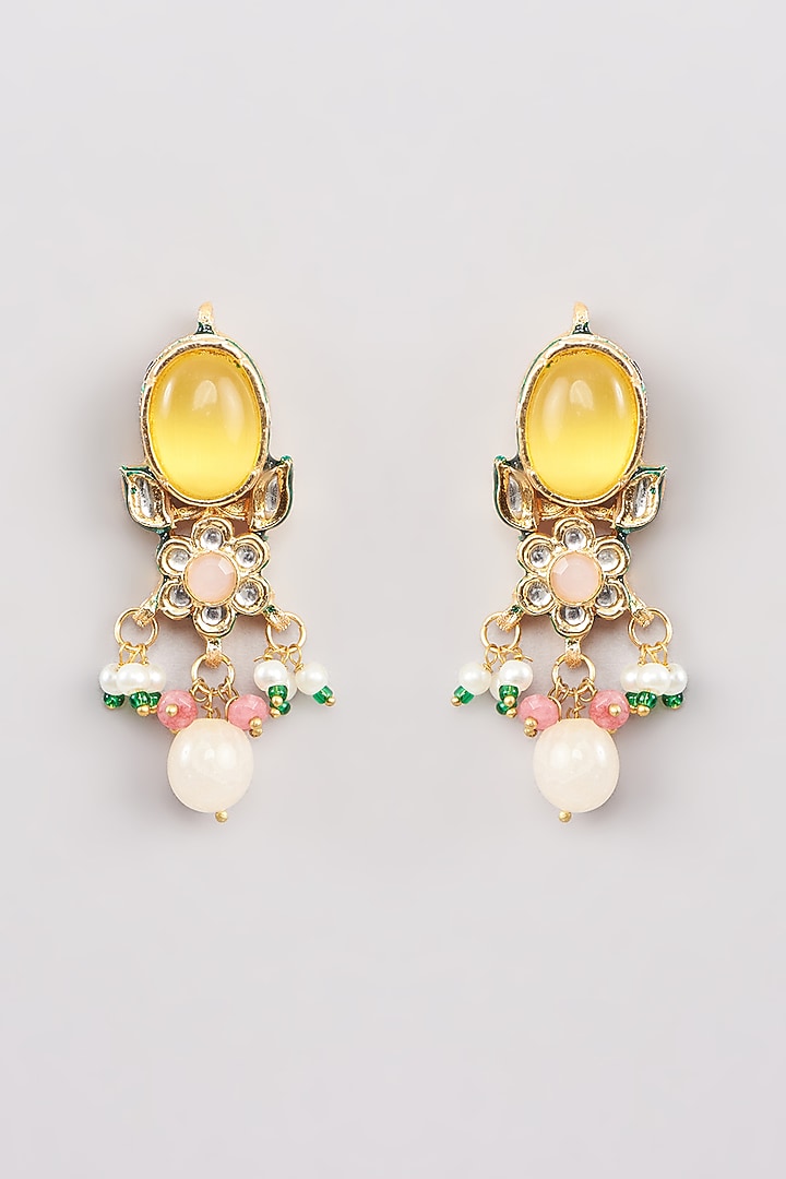 Gold Finish Yellow Kundan Polki Choker Necklace Set by Amreli Jaipur at Pernia's Pop Up Shop