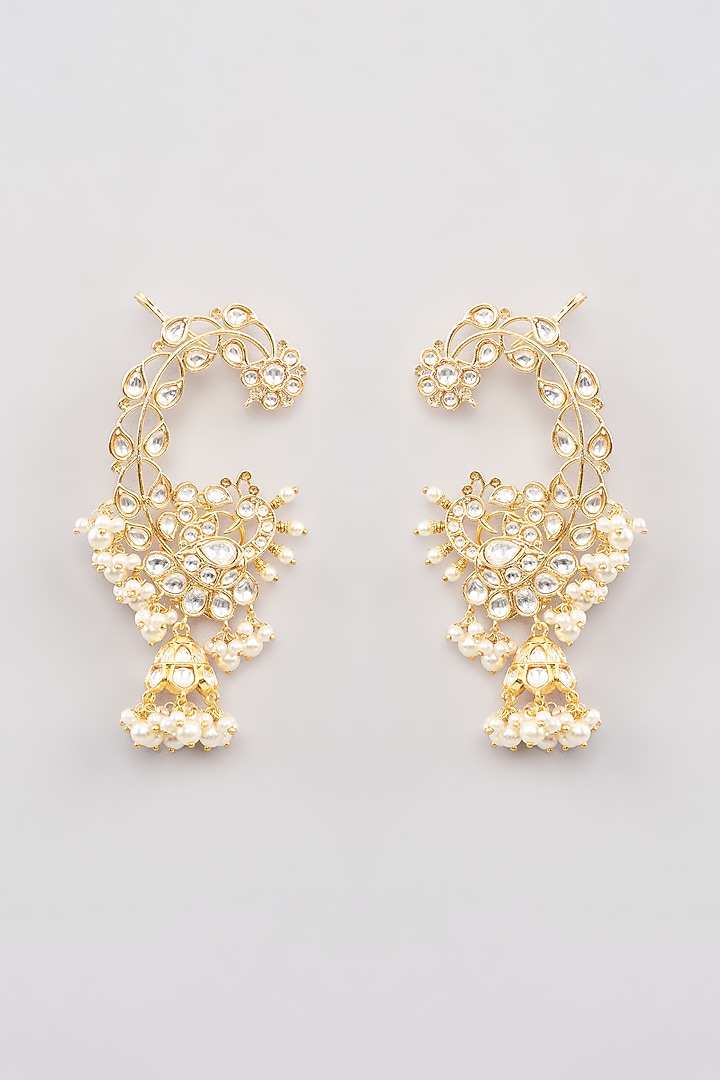 Gold Finish Pachi Kundan Polki Chandbali Earrings by Amreli Jaipur at Pernia's Pop Up Shop