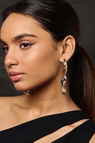 Gold Finish Statement Dangler Earrings by Amreli Jaipur