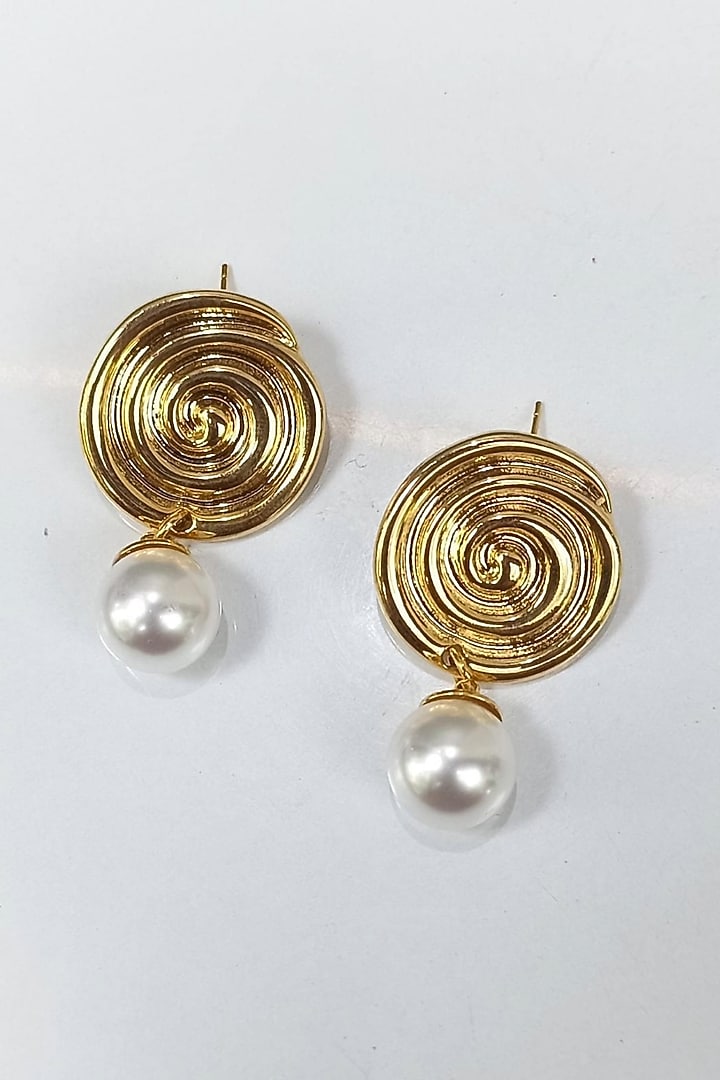 Gold Finish Statement Stud Earrings by Amreli Jaipur at Pernia's Pop Up Shop