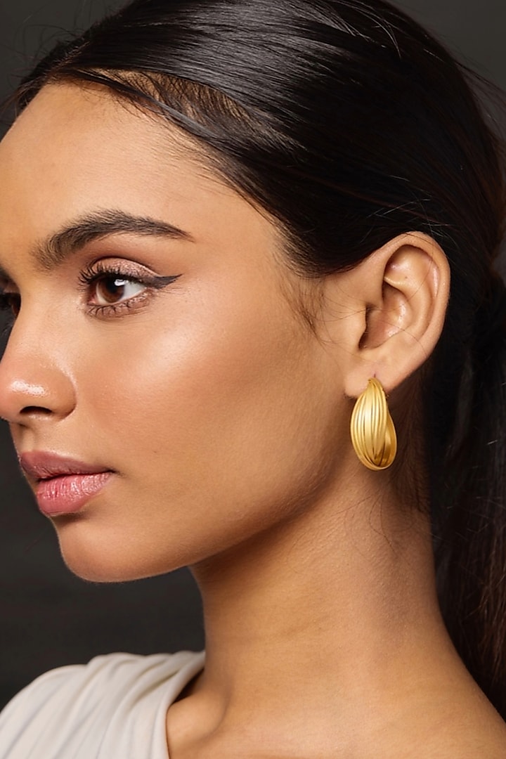 Gold Finish Statement Hoop Earrings by Amreli Jaipur at Pernia's Pop Up Shop