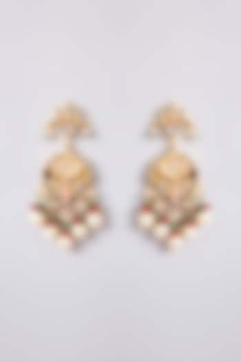 Gold Finish Kundan Polki & Beaded Dangler Earrings by Amreli Jaipur at Pernia's Pop Up Shop