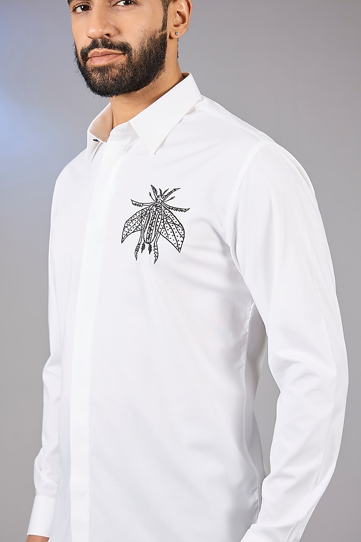 White Acetate Hand Embroidered Party Wear Shirt by AMIT ARORA at Pernia's Pop Up Shop