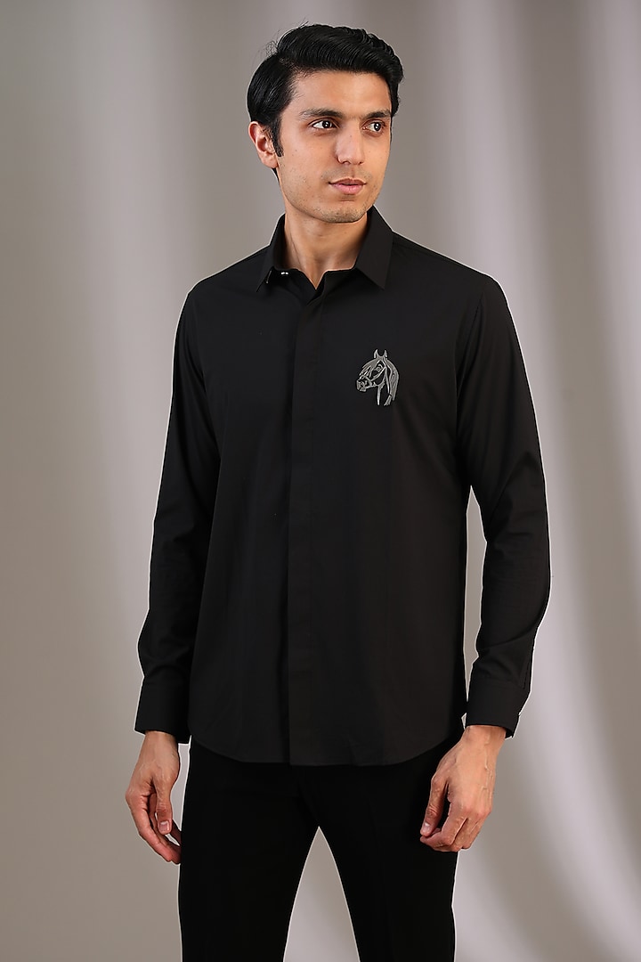 Black Acetate Party Wear Shirt by AMIT ARORA at Pernia's Pop Up Shop