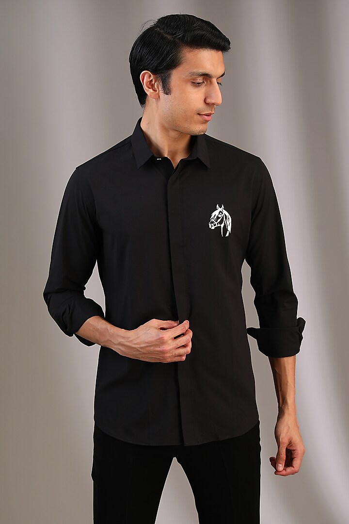 Black Acetate Party Wear Shirt by AMIT ARORA at Pernia's Pop Up Shop