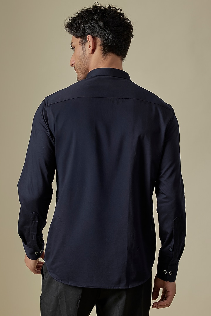 Navy Blue Knit Skeleton Motif Embroidered Party Wear Shirt by AMIT ARORA at Pernia's Pop Up Shop