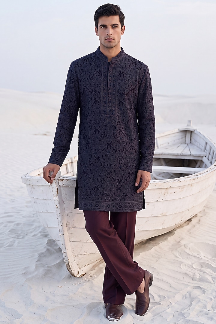Multi-Colored Silk Embroidered Kurta Set by AMIT ARORA at Pernia's Pop Up Shop