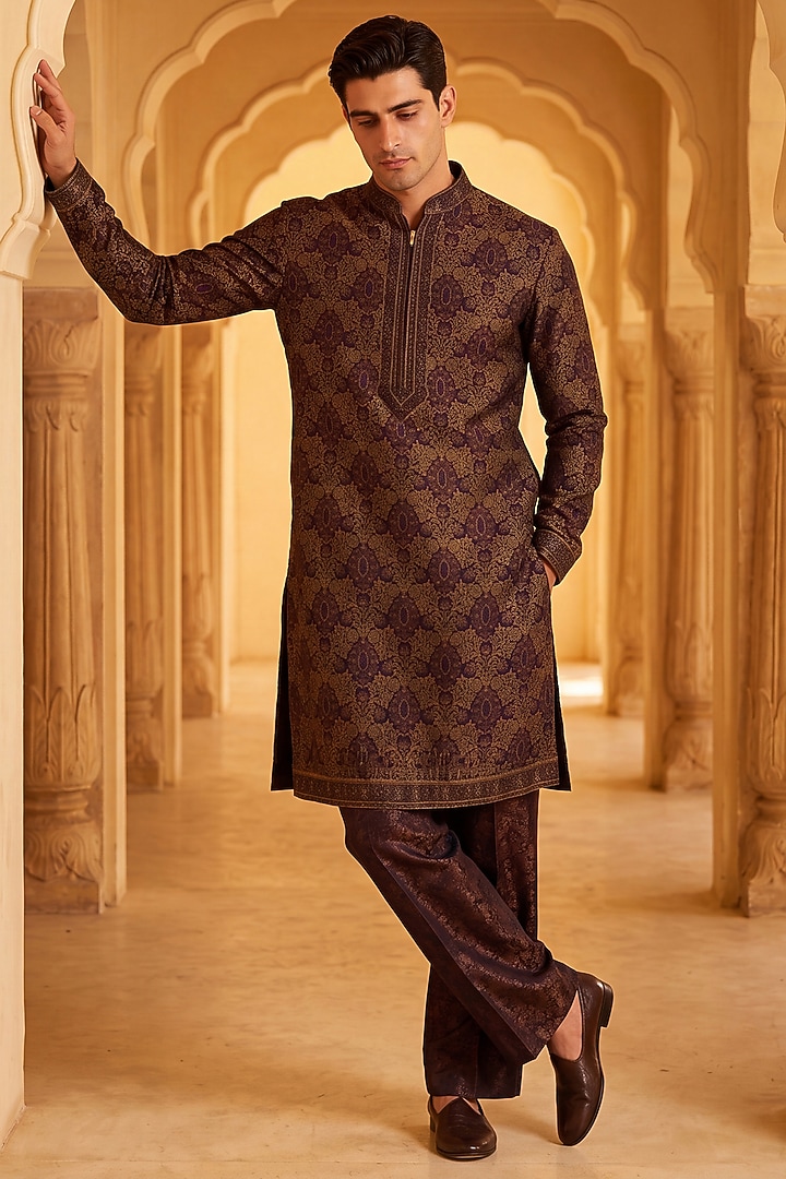 Multi-Colored Silk Embroidered Kurta Set by AMIT ARORA at Pernia's Pop Up Shop
