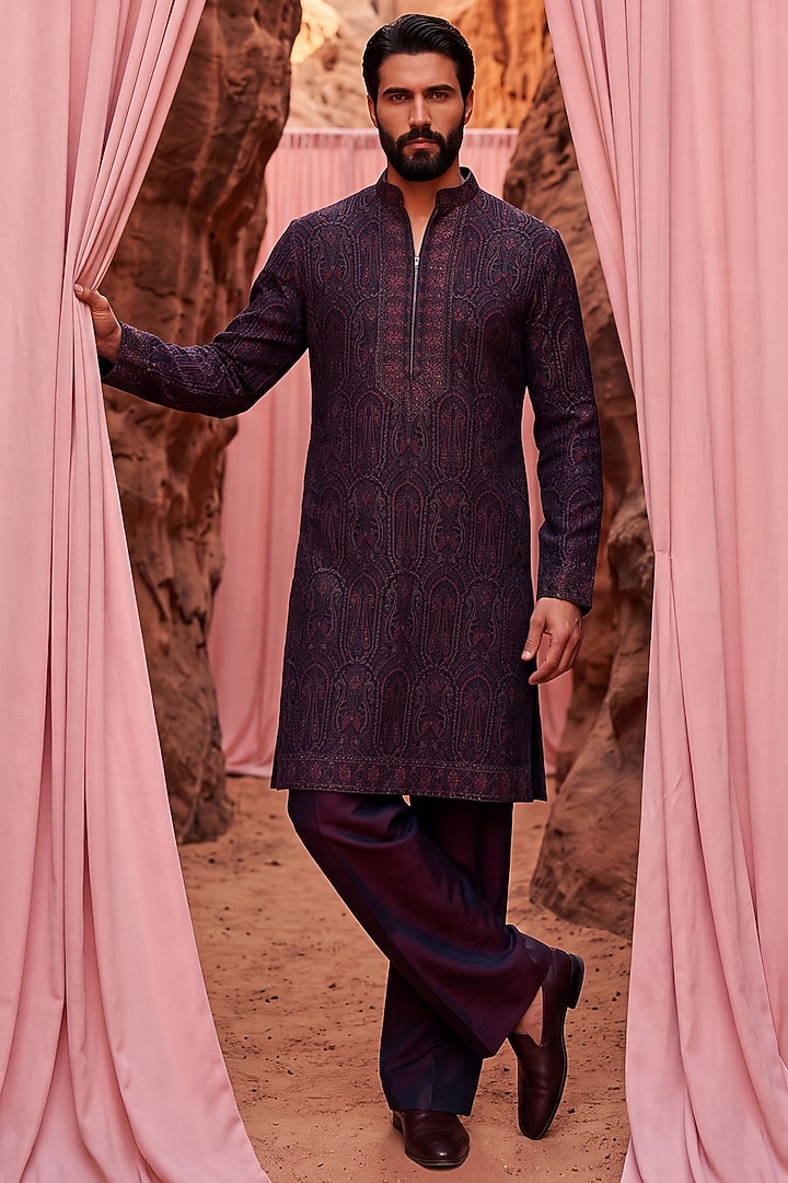 Multi-Colored Silk Embroidered Kurta Set by AMIT ARORA at Pernia's Pop Up Shop