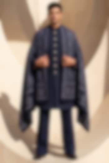 Navy Blue Pashmina Groom Sherwani Set by AMIT ARORA at Pernia's Pop Up Shop