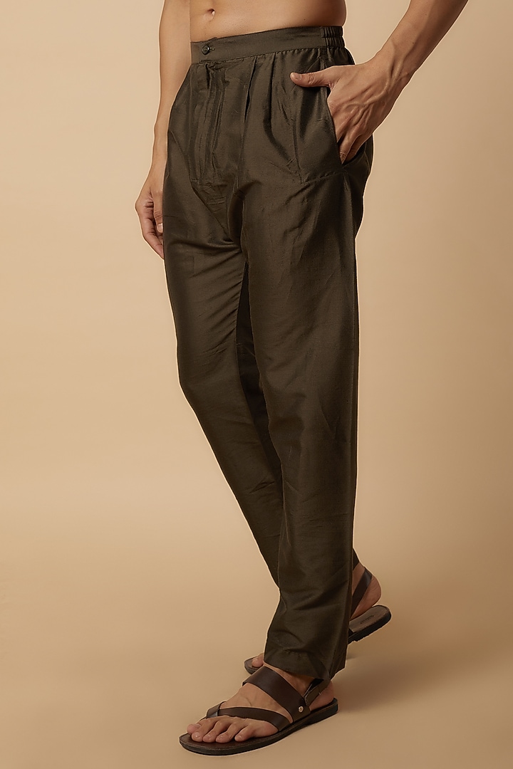 Olive Green Banarasi Silk Embroidered Nehru Jacket Set by AMIT ARORA at Pernia's Pop Up Shop