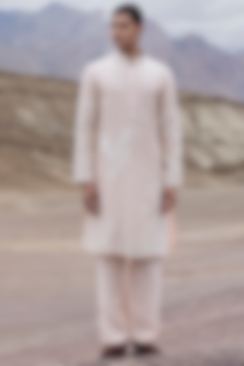 Pink Linen Bamboo Silk Dori Embroidered Kurta Set by AMIT ARORA at Pernia's Pop Up Shop