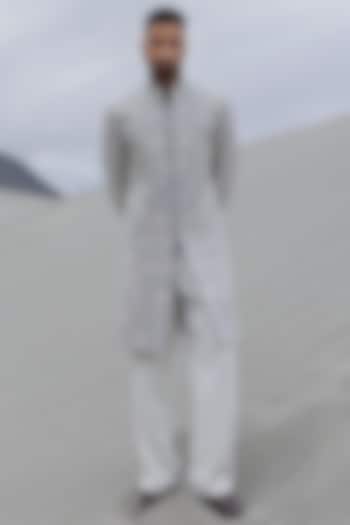 Grey Knit Hand Embroidered Indowestern Set by AMIT ARORA