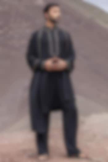Black Knit Embellished Kurta Set by AMIT ARORA at Pernia's Pop Up Shop