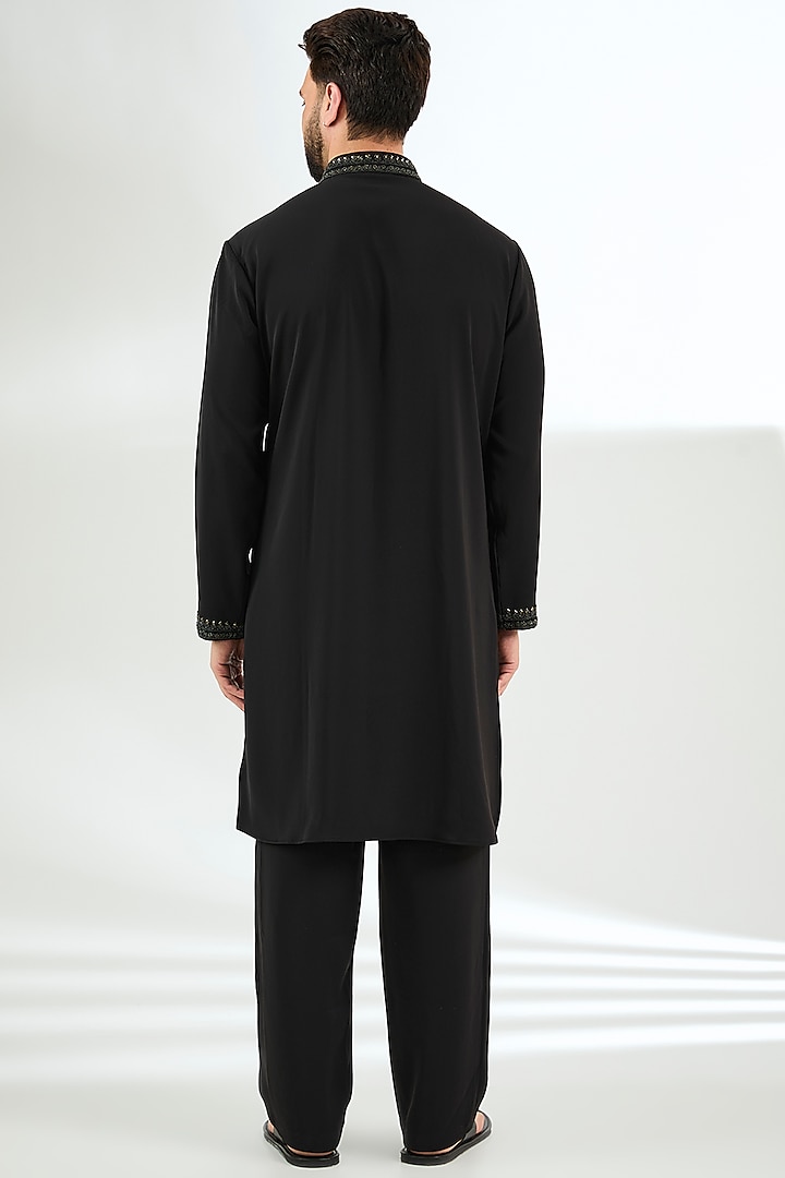 Black Silk Embroidered Kurta Set by AMIT ARORA at Pernia's Pop Up Shop