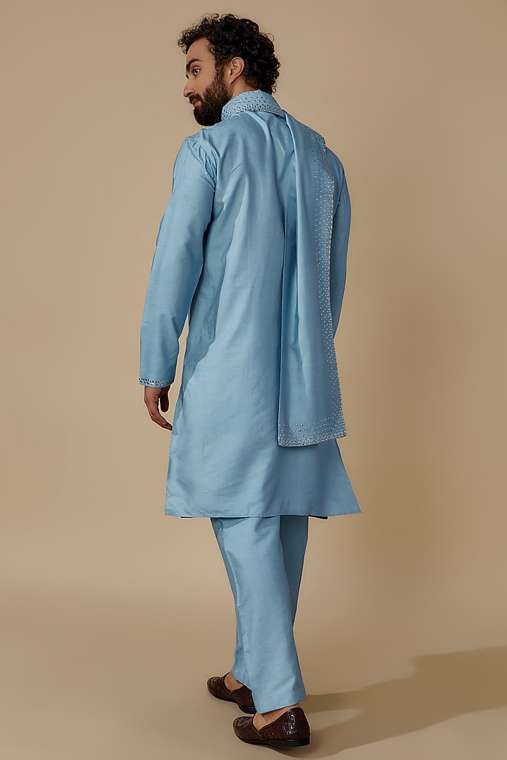 Sky Blue Moonga Silk Metal Work Kurta Set by AMIT ARORA at Pernia's Pop Up Shop