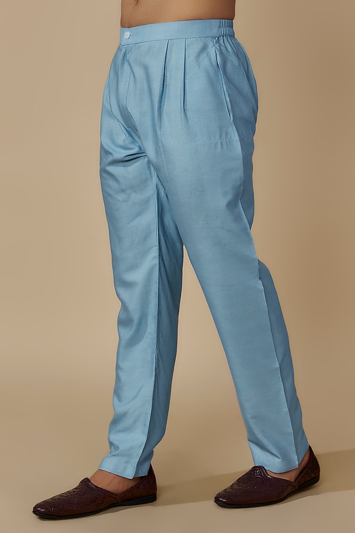 Sky Blue Moonga Silk Metal Work Kurta Set by AMIT ARORA at Pernia's Pop Up Shop