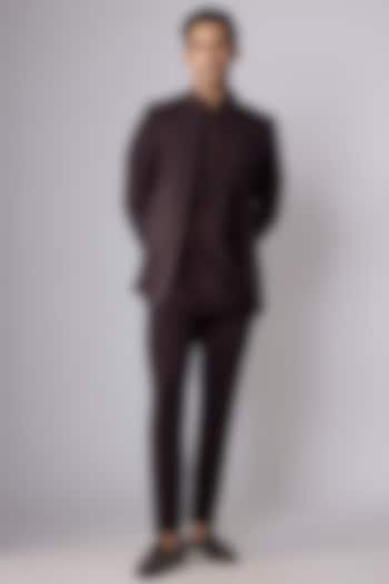 Purple Poly Knit Hand Embroidered Front-Open Wedding Indowestern Set by AMIT ARORA at Pernia's Pop Up Shop