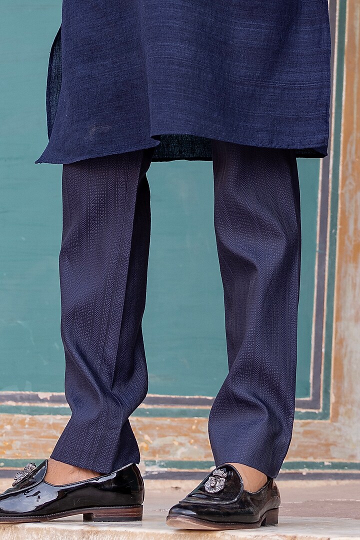 Navy Blue Matka Silk Mirror Work Bundi Jacket Set by AMIT ARORA at Pernia's Pop Up Shop