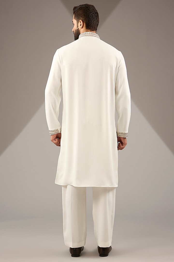 Ivory Poly Knit Hand Embroidered Kurta Set by AMIT ARORA at Pernia's Pop Up Shop