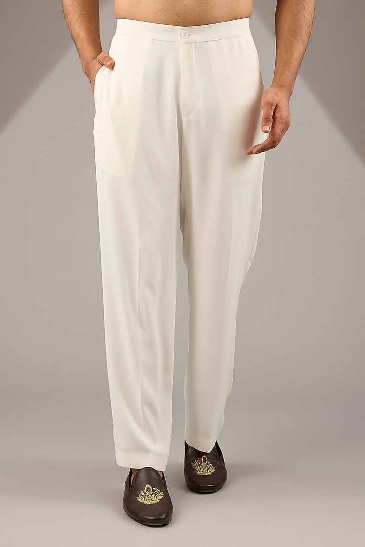 Ivory Poly Knit Hand Embroidered Kurta Set by AMIT ARORA at Pernia's Pop Up Shop
