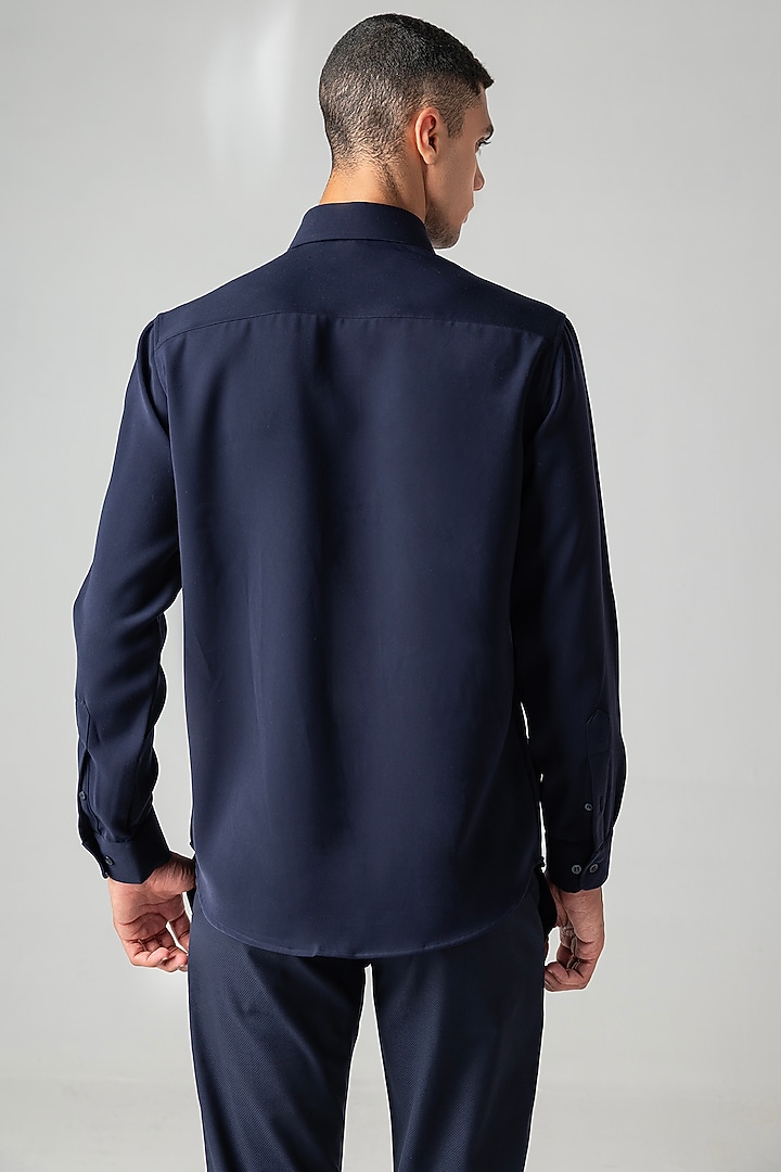 Navy Blue Polynosic Pearl Embroidered Party Wear Shirt by AMIT ARORA at Pernia's Pop Up Shop