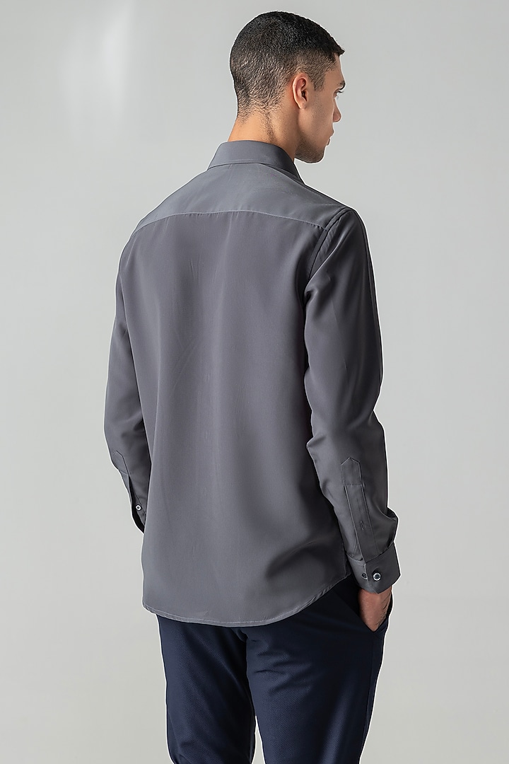 Dark Grey Polynosic Motif Embroidered Party Wear Shirt by AMIT ARORA at Pernia's Pop Up Shop