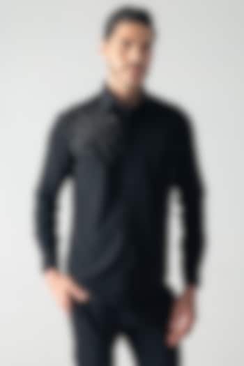 Black Polynosic Motif Hand Embroidered Party Wear Shirt by AMIT ARORA at Pernia's Pop Up Shop