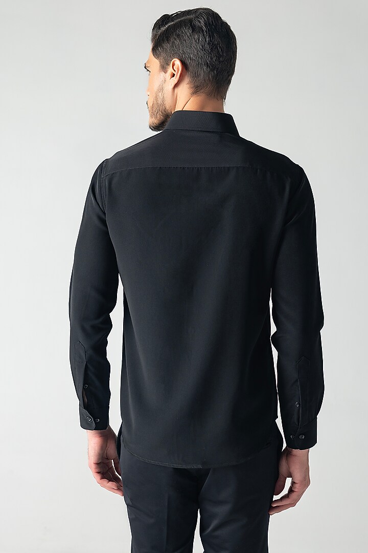 Black Polynosic Motif Hand Embroidered Party Wear Shirt by AMIT ARORA at Pernia's Pop Up Shop