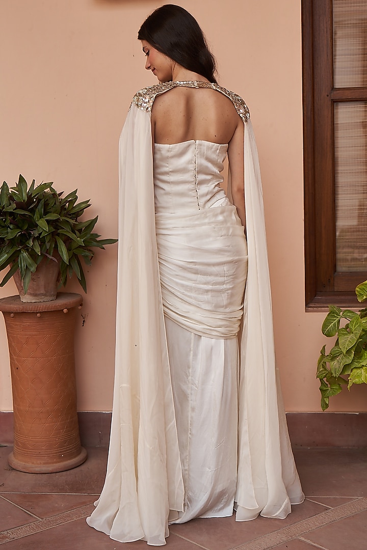 Ivory Satin Wrap Maxi Skirt Set by AMRTA By Guneet Kondal at Pernia's Pop Up Shop