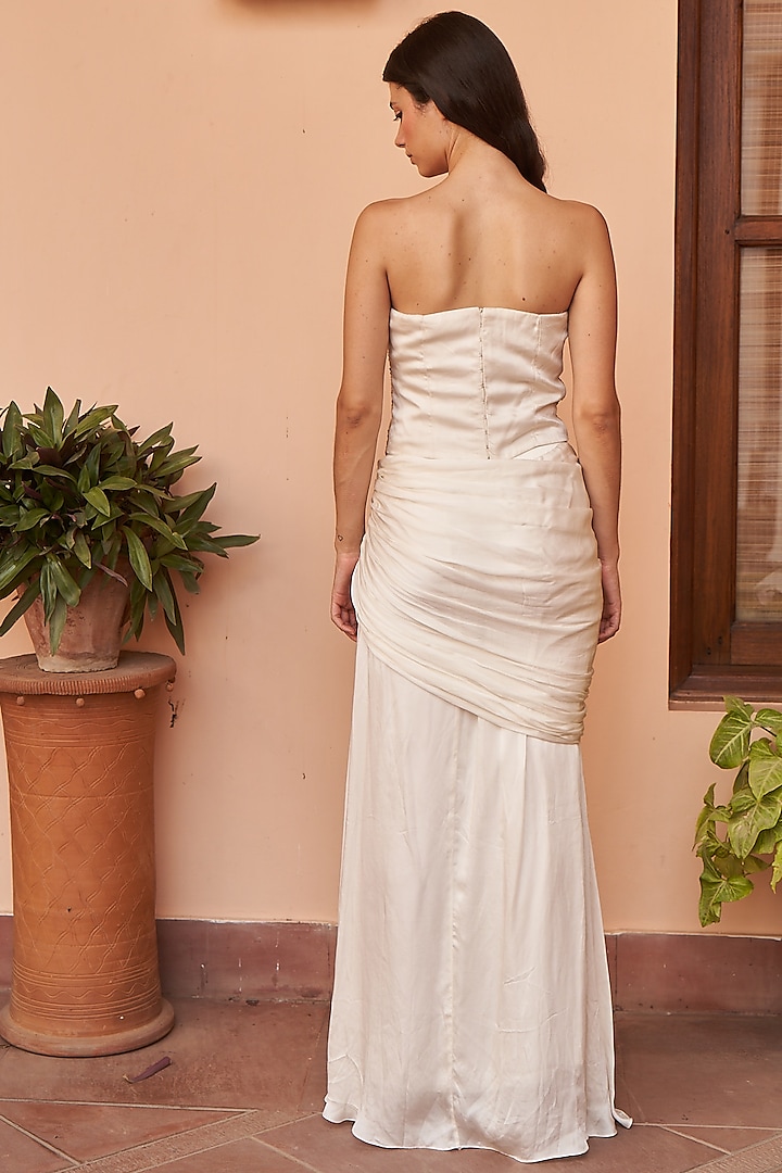Ivory Satin Wrap Maxi Skirt Set by AMRTA By Guneet Kondal at Pernia's Pop Up Shop