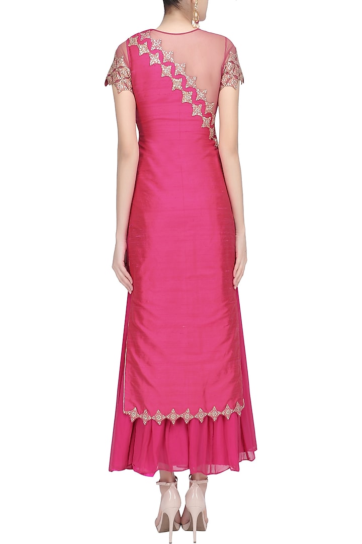 Hot pink embroidered kurta and sharara pants set available only at Pernia's Pop Up Shop.