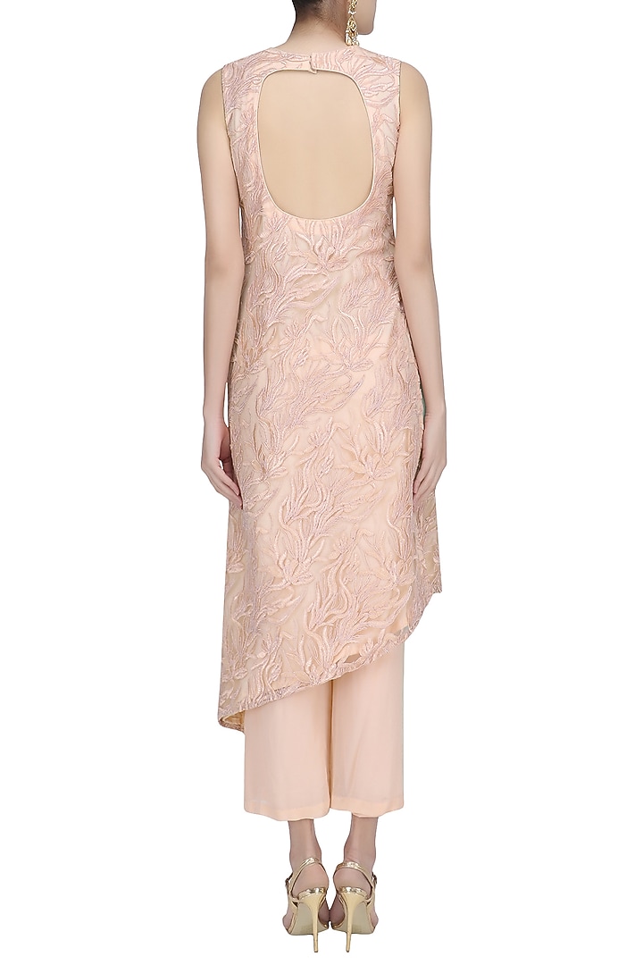 Peach embroidered A line kurta and palazzo pants set available only at Pernia's Pop Up Shop.