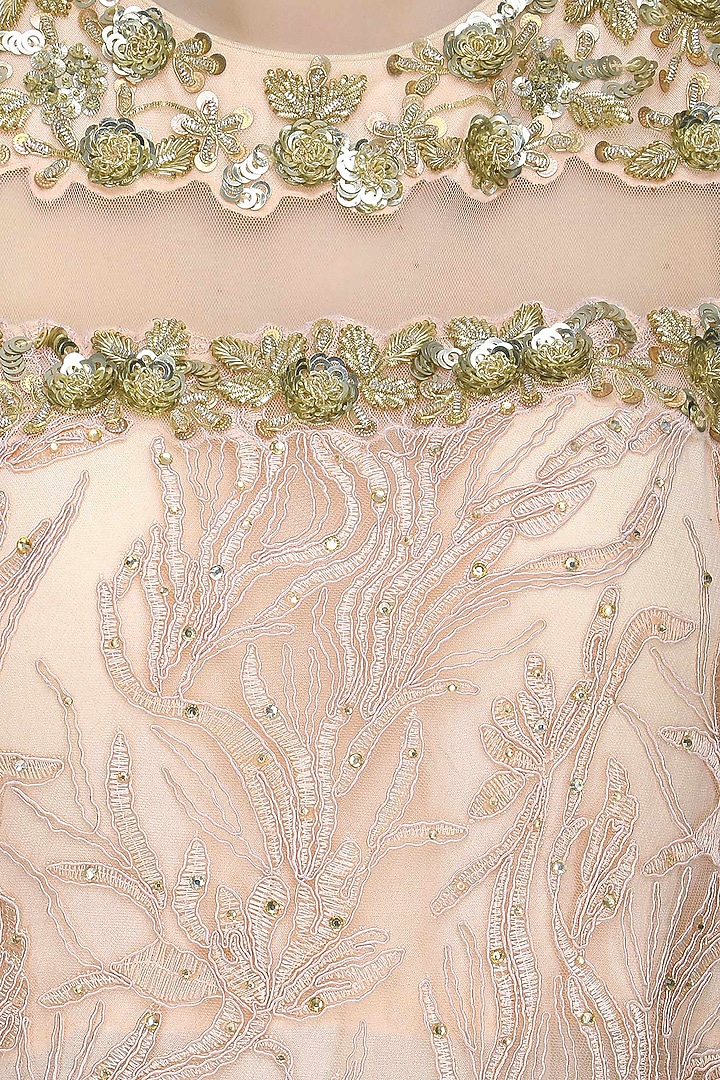 Peach embroidered A line kurta and palazzo pants set available only at Pernia's Pop Up Shop.