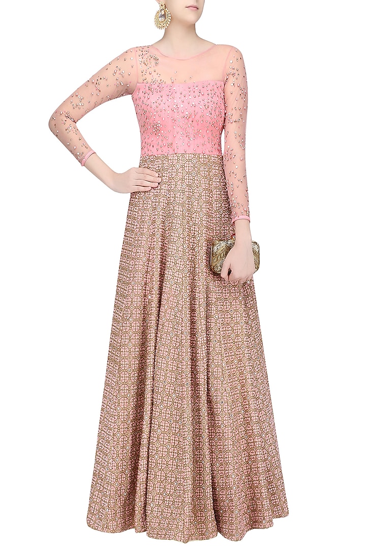 Pink and gold pearl and crystal embroidered gown available only at Pernia's Pop Up Shop.