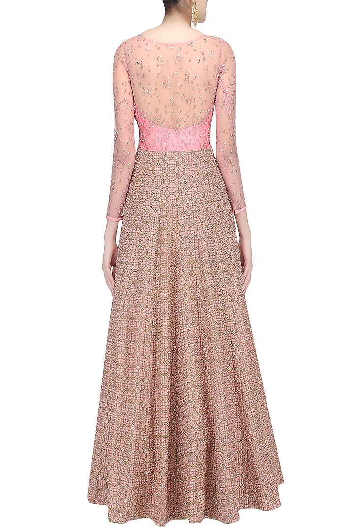 Pink and gold pearl and crystal embroidered gown available only at Pernia's Pop Up Shop.