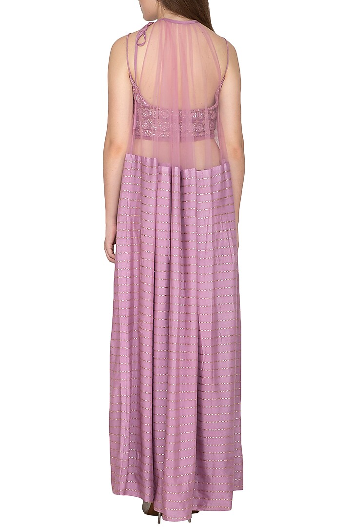 Lilac Embroidered Bustier With Cape Dress & Pants by Amit Sachdeva at Pernia's Pop Up Shop