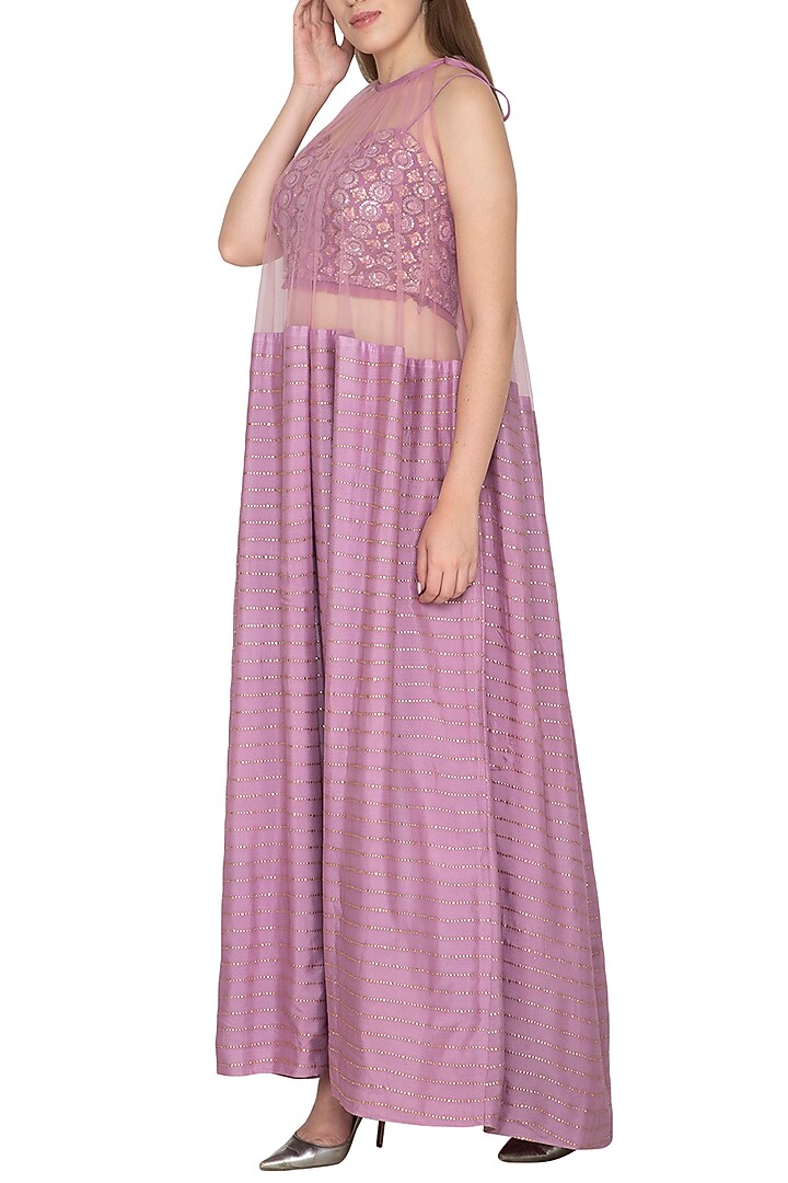 Lilac Embroidered Bustier With Cape Dress & Pants by Amit Sachdeva at Pernia's Pop Up Shop