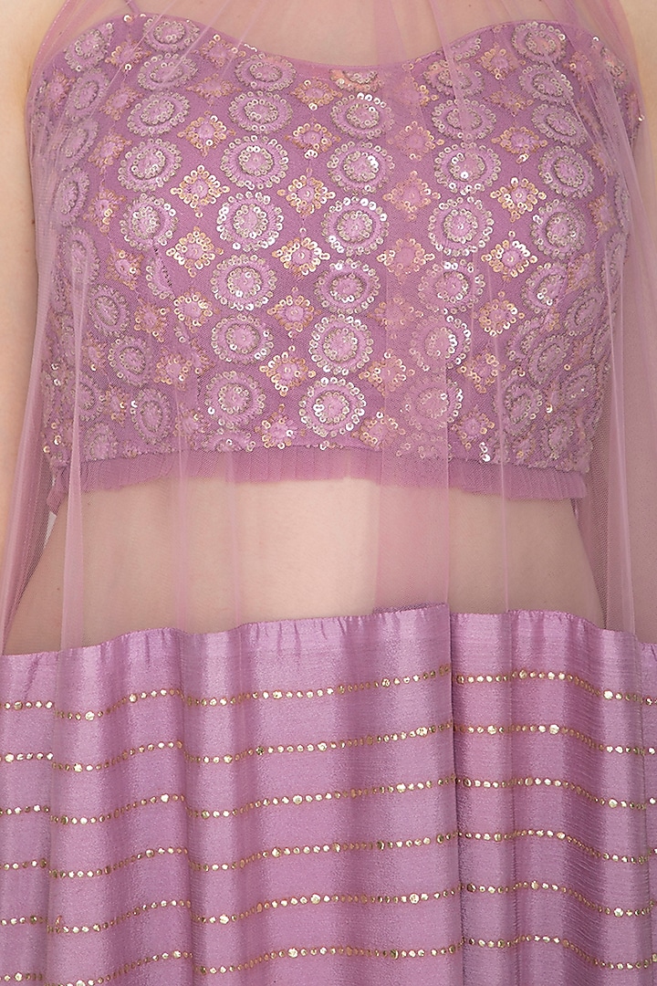 Lilac Embroidered Bustier With Cape Dress & Pants by Amit Sachdeva at Pernia's Pop Up Shop